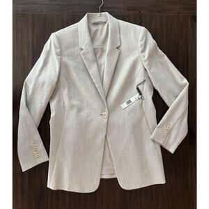 Elie Tahari Hillary Jacket Blazer Womens 14 Beige Linen Blend Longline Work